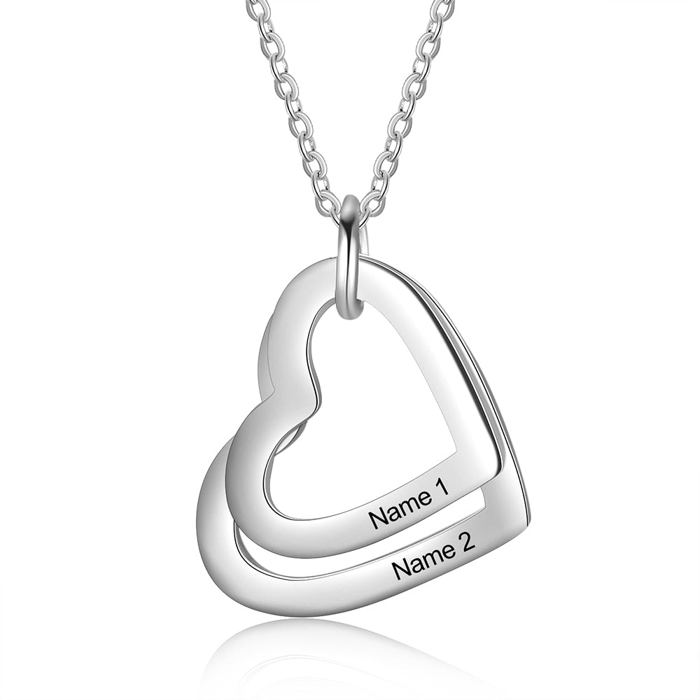 Personalized Family Necklace with 2-4 Names Heart Engraved Necklace - MERGE.DAY.1.FREESTYLE
