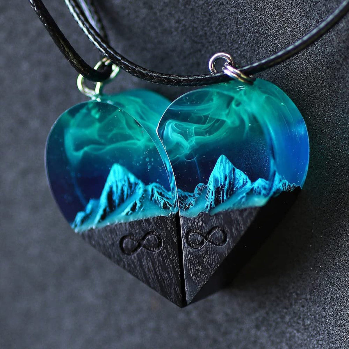 Epoxy Resin Necklace Wooden Pendant Mountains Heart Pendants Paired - MERGE.DAY.1.FREESTYLE