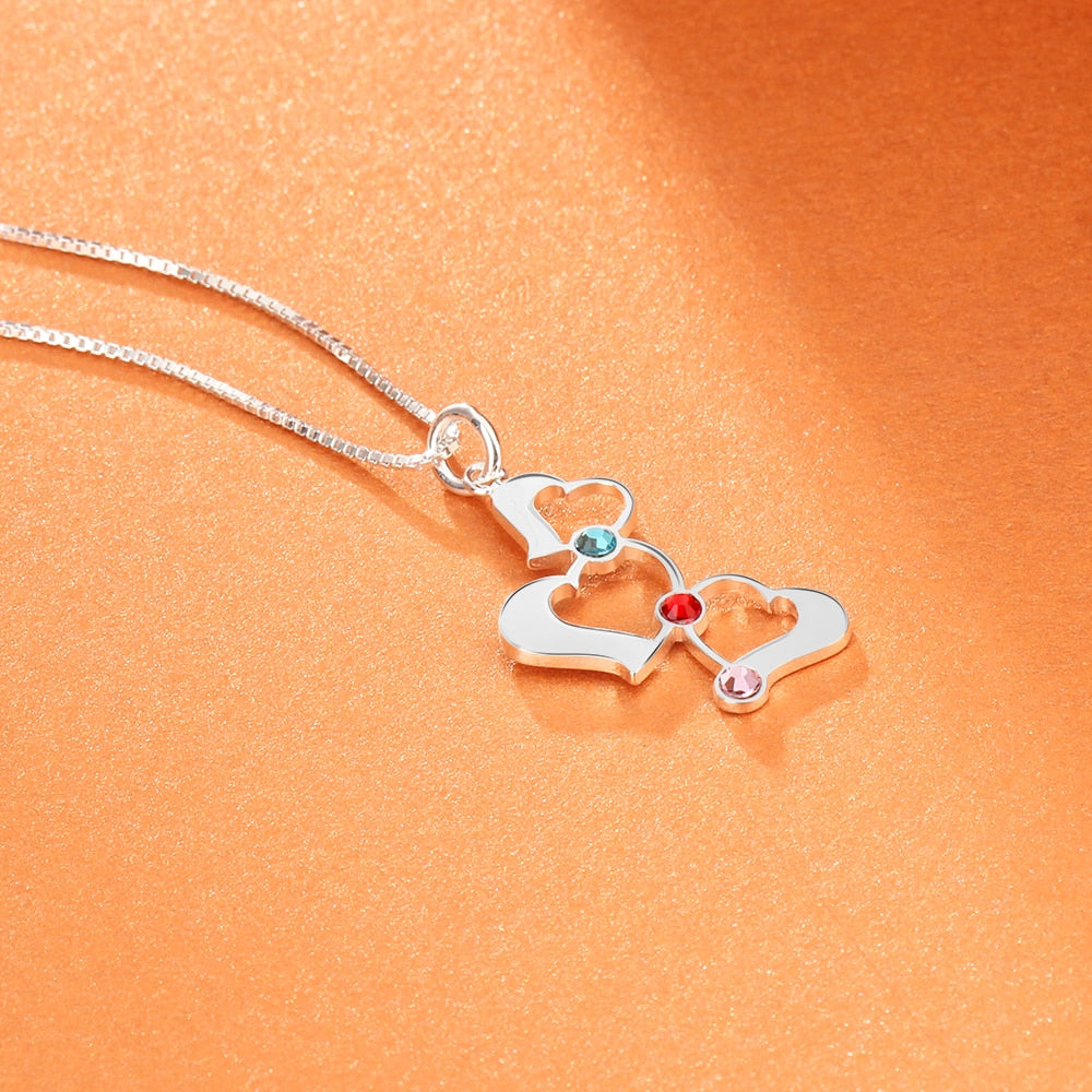 3 Heart Hollow Design Personalized Engrave Name Necklace Birthstone Pendants - MERGE.DAY.1.FREESTYLE