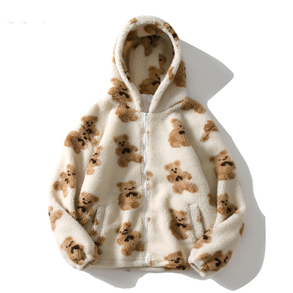Hip Hop Men Women Fashion Bear Print Full Zip Hooded Coat Tops Outwear - MERGE.DAY.1.FREESTYLE