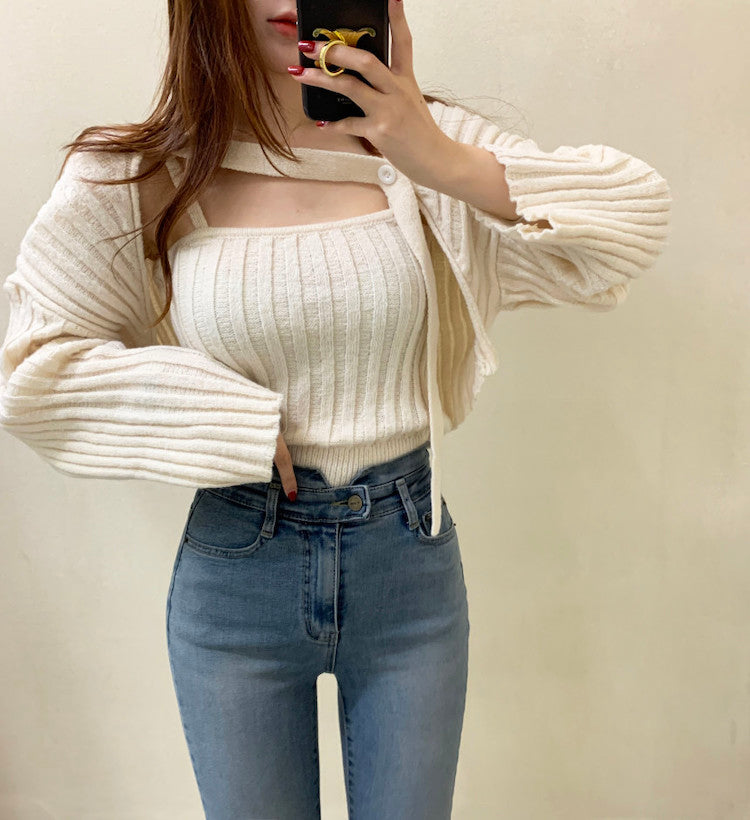 Camisole Knitted Cardigans Women Two Piece Sets 2021 Autumn Sweater Jacket Woman - MERGE.DAY.1.FREESTYLE