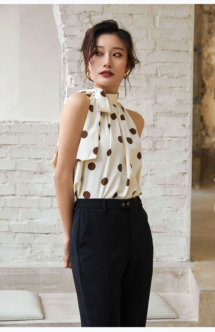 Ladies Halter Camisole Women Summer Retro Polka Dot Outwear Loose Sleeveless Tops - MERGE.DAY.1.FREESTYLE