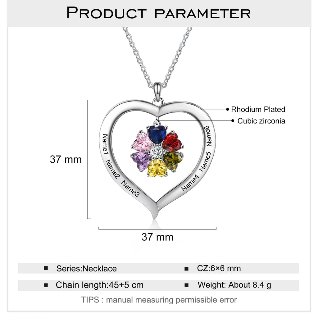 Personalized Heart Name Necklace with 1-8 Engraving Birthstone Pendant - MERGE.DAY.1.FREESTYLE
