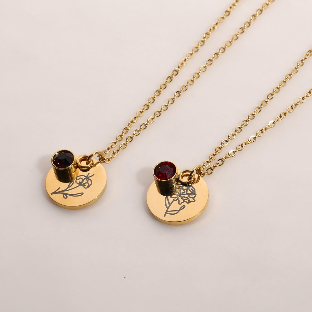 Stainless Steel Birth Flower Necklaces Birthstone Choker Necklace - MERGE.DAY.1.FREESTYLE