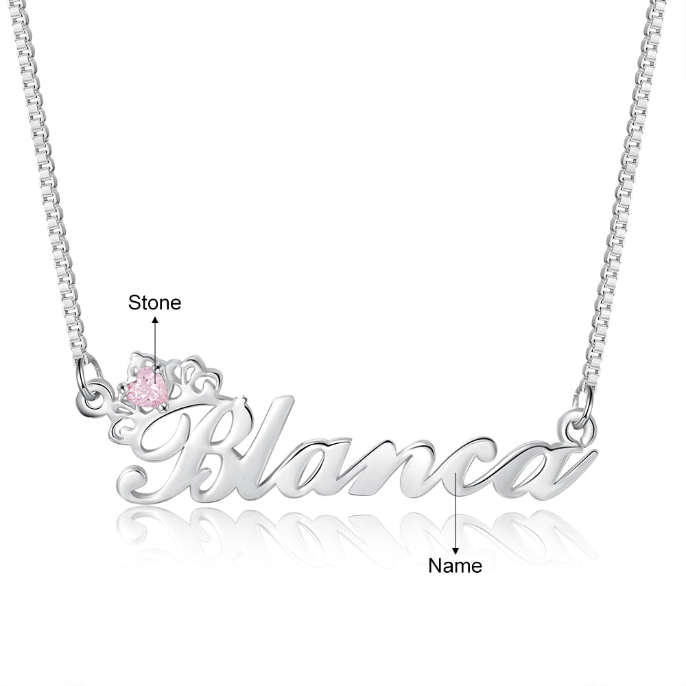 Crown Nameplate with Birthstone Custom Name Letter Necklace - MERGE.DAY.1.FREESTYLE