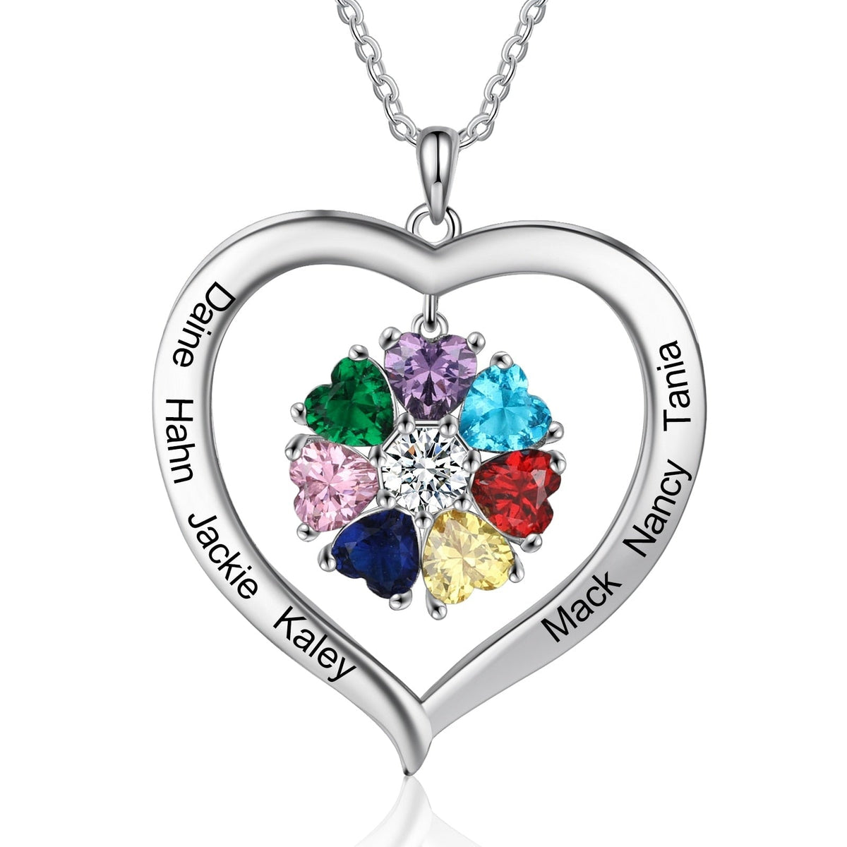 Personalized Heart Name Necklace with 1-8 Engraving Birthstone Pendant - MERGE.DAY.1.FREESTYLE