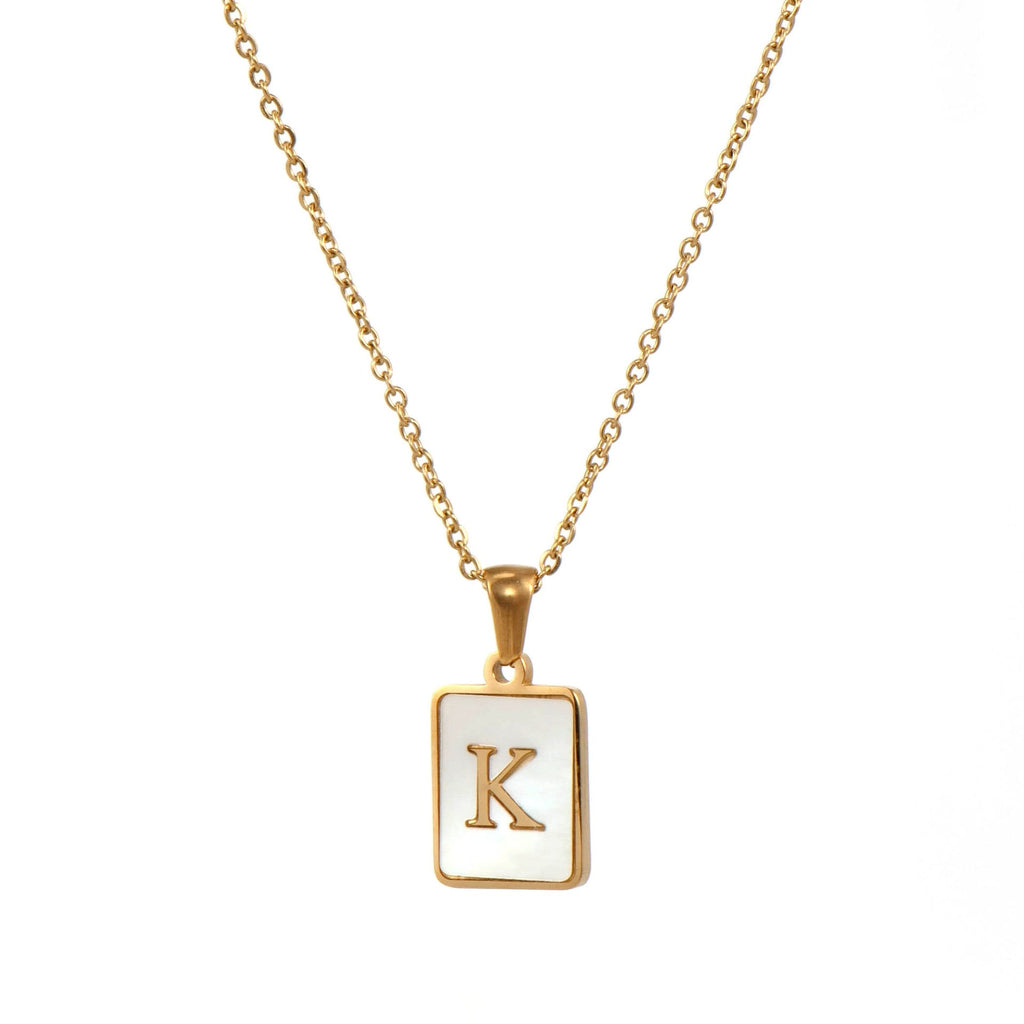 18K Golden Chain Necklaces Male Square Natural Shell Initial Letters Pendant Stainless Steel Jewelry - MERGE.DAY.1.FREESTYLE