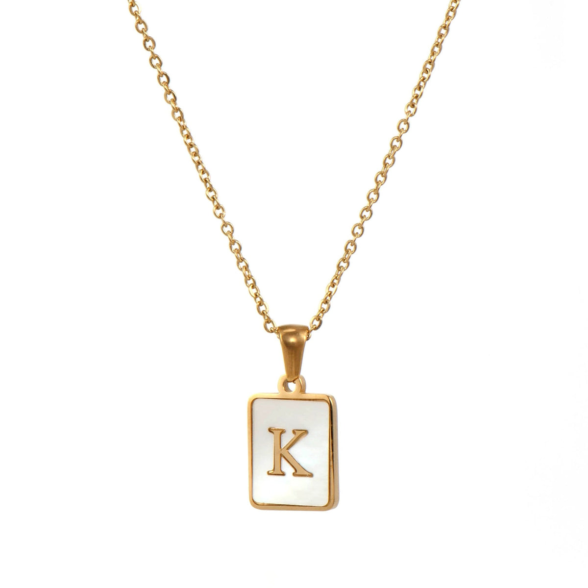 18K Golden Chain Necklaces Male Square Natural Shell Initial Letters Pendant Stainless Steel Jewelry - MERGE.DAY.1.FREESTYLE