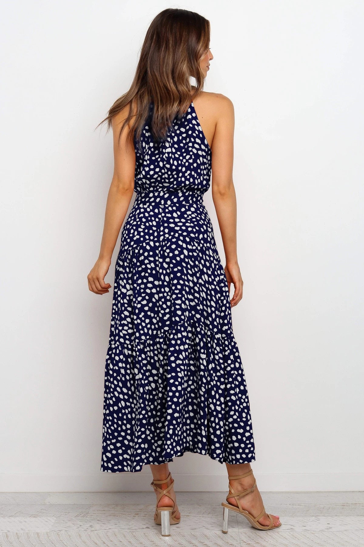 Summer Long Dress Polka Dot Casual Dresses Black Sexy Halter Strapless Sundress Vacation - MERGE.DAY.1.FREESTYLE