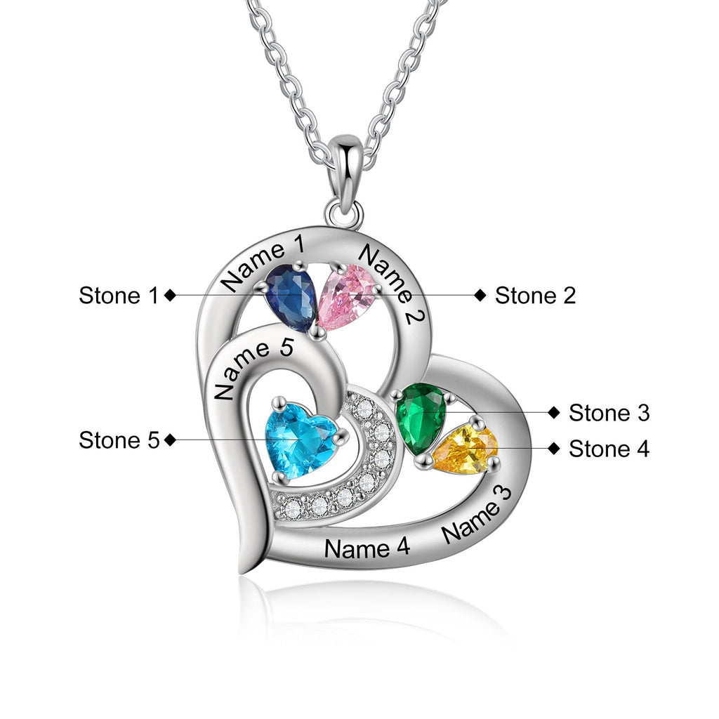 Personalized 1-6 Name Engraving Heart Pendant DIY Birthstone Necklace - MERGE.DAY.1.FREESTYLE