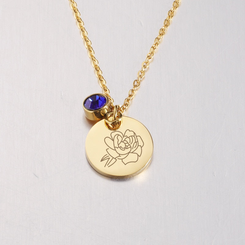 Stainless Steel Birth Flower Necklaces Birthstone Choker Necklace - MERGE.DAY.1.FREESTYLE