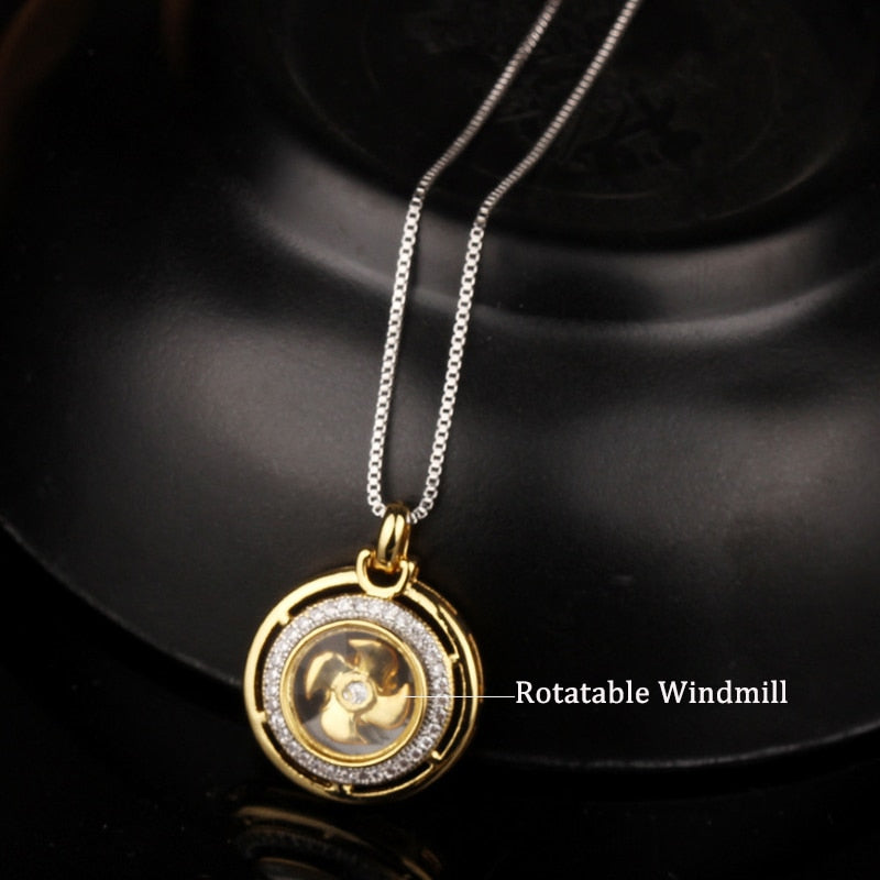 Rotatable Windmill Pendant Necklace AAA Cubic Zirconia Pave Gold Silver Color Crystal Necklace Jewelry - MERGE.DAY.1.FREESTYLE