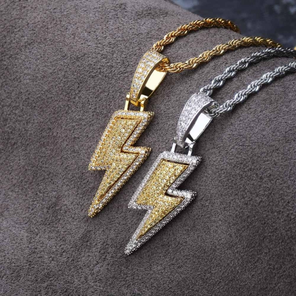 Iced Out Bling Lightning Pendants With Tennis Chain Copper Material Men's Hip Hop Jewelry Gift - MERGE.DAY.1.FREESTYLE