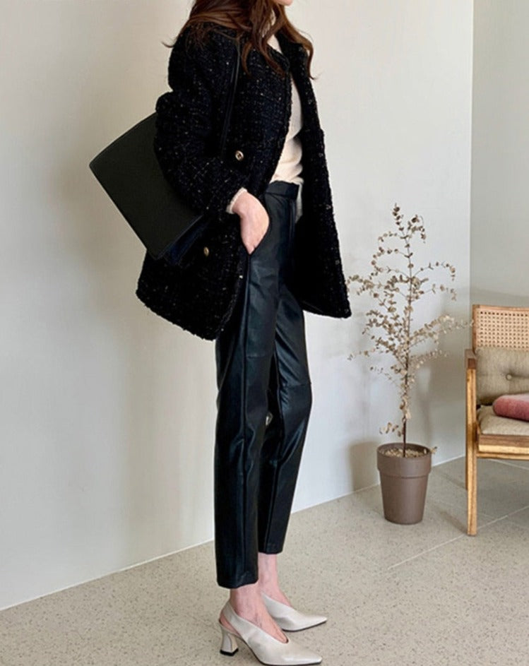 Spliced Loose Leather Pants Women Zipper PU Leather Trousers Women - MERGE.DAY.1.FREESTYLE