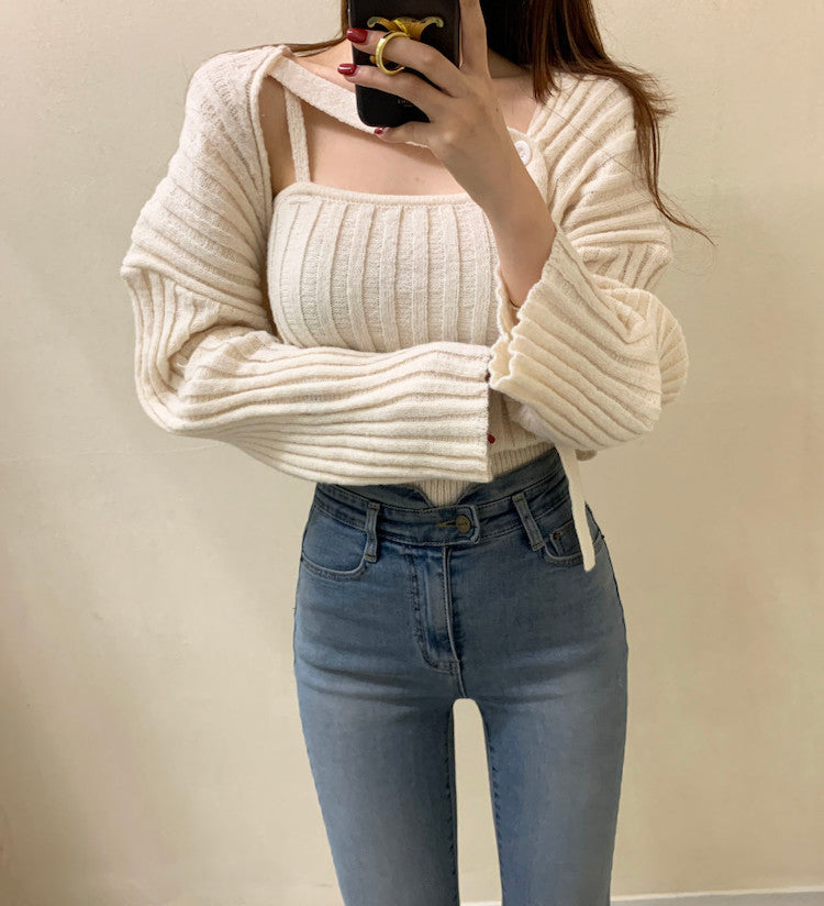 Camisole Knitted Cardigans Women Two Piece Sets 2021 Autumn Sweater Jacket Woman - MERGE.DAY.1.FREESTYLE