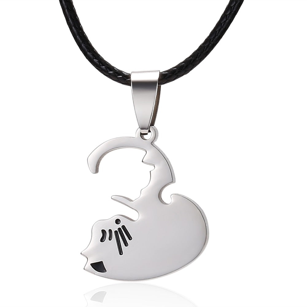 Black White Cat Stitching Necklace Friendship Heart Shape Gold White Cat Cute Couple Jewelry - MERGE.DAY.1.FREESTYLE