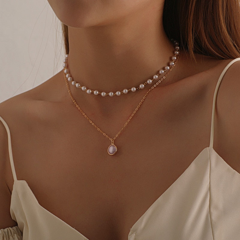 Beads Women's Neck Chain Kpop Pearl Choker Necklace Gold Color Jewelry On The Neck Pendant - MERGE.DAY.1.FREESTYLE