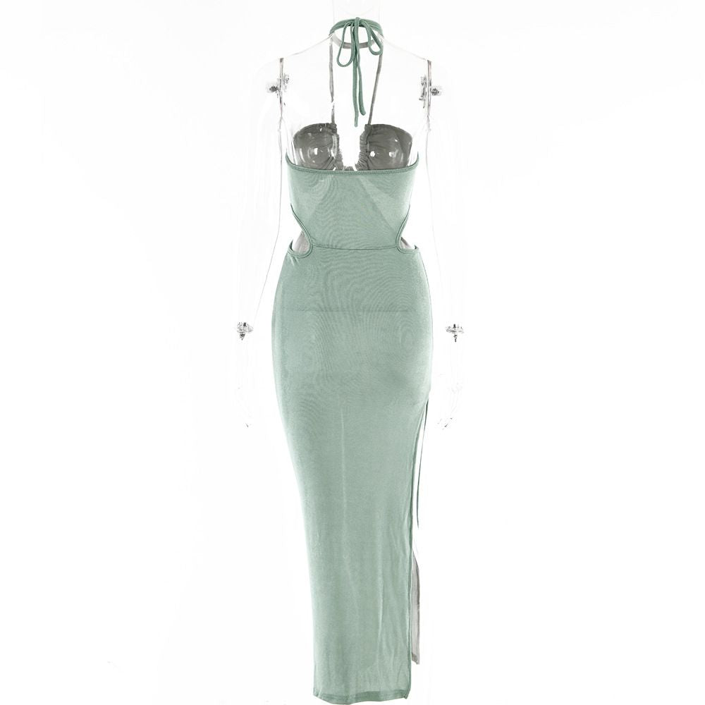 Women Halter Cut Out Backless Corset Midi Dress High Waist Split Slim Grunge Vestidos 2022 Summer - MERGE.DAY.1.FREESTYLE