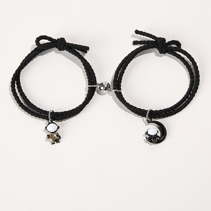2Pcs/ Set Cartoon Magnetic Couple Bracelets with Moon Robots Pendant - MERGE.DAY.1.FREESTYLE