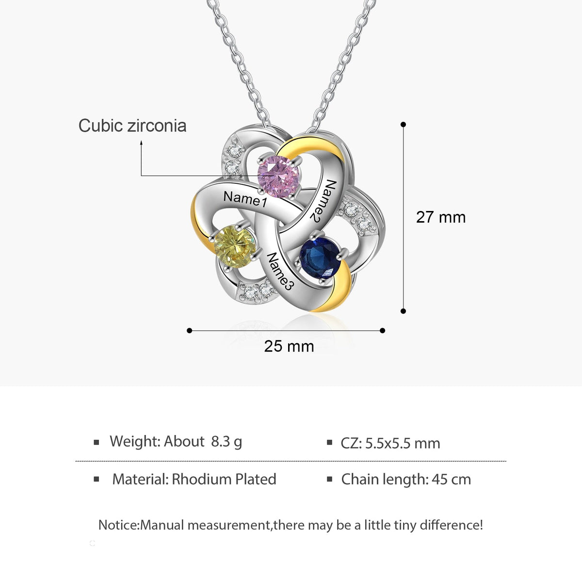 Personalized 3 Names Necklace Birthstone Engraved Flower Pendants - MERGE.DAY.1.FREESTYLE