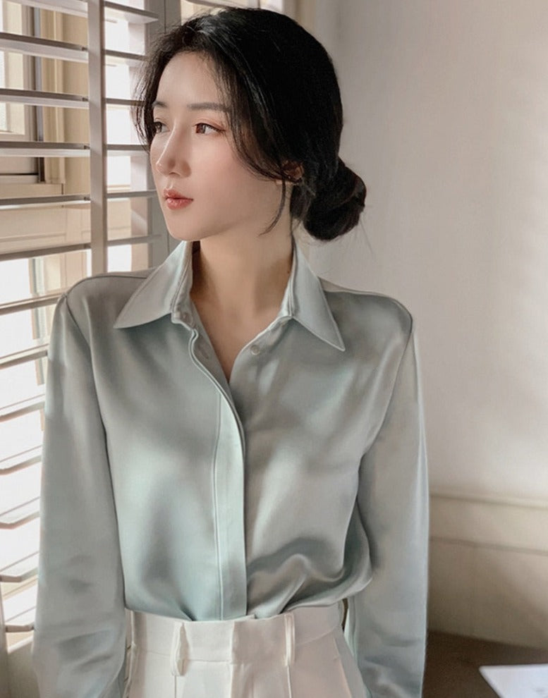 Full Sleeve Ladies Satin Blouses Blusas Single-breasted Loose Women Shirts - MERGE.DAY.1.FREESTYLE