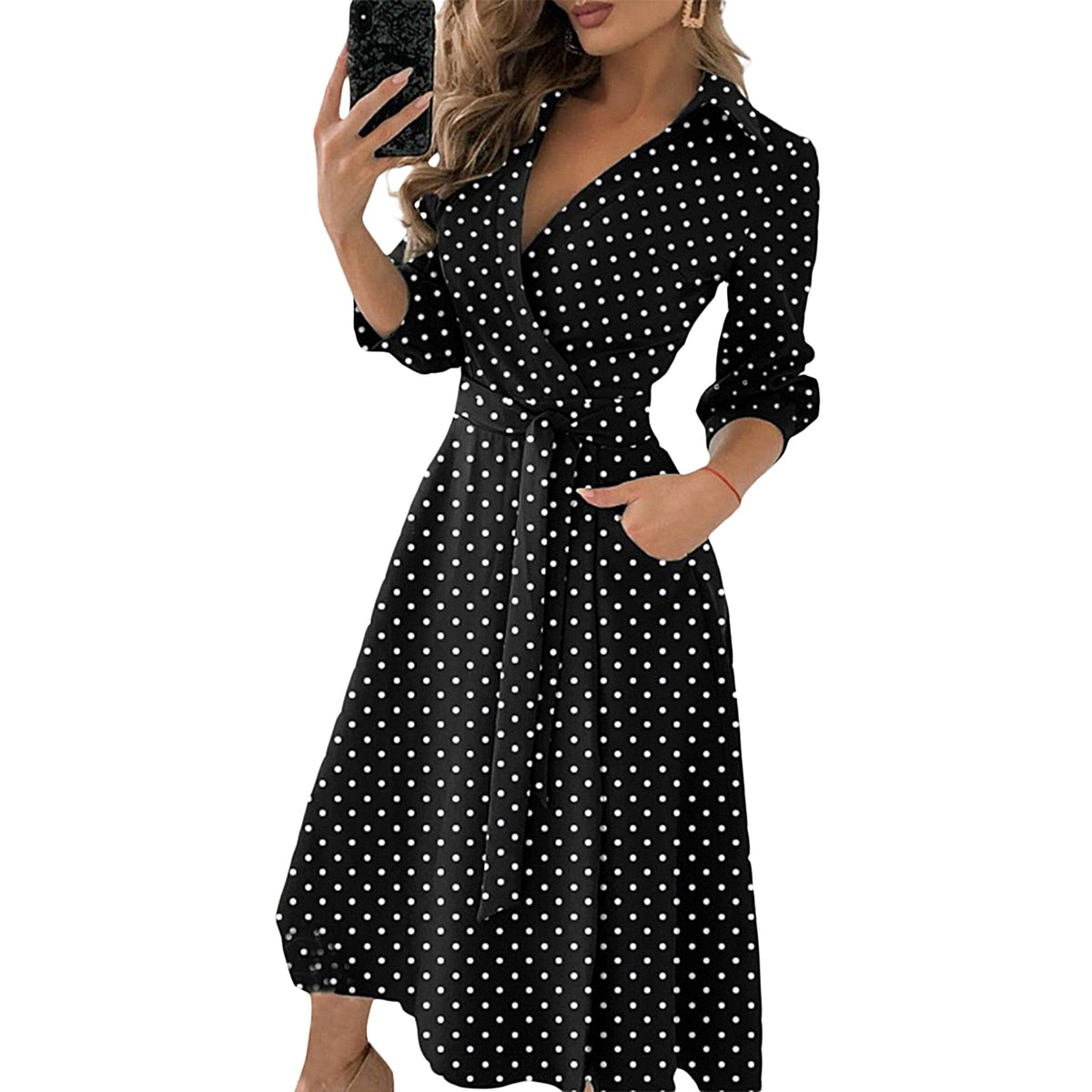 Spring Summer Lady Cover Up Women's Shirt Dress Wave Print Long Sleeve V-Neck Casual Dress Plus Size - MERGE.DAY.1.FREESTYLE