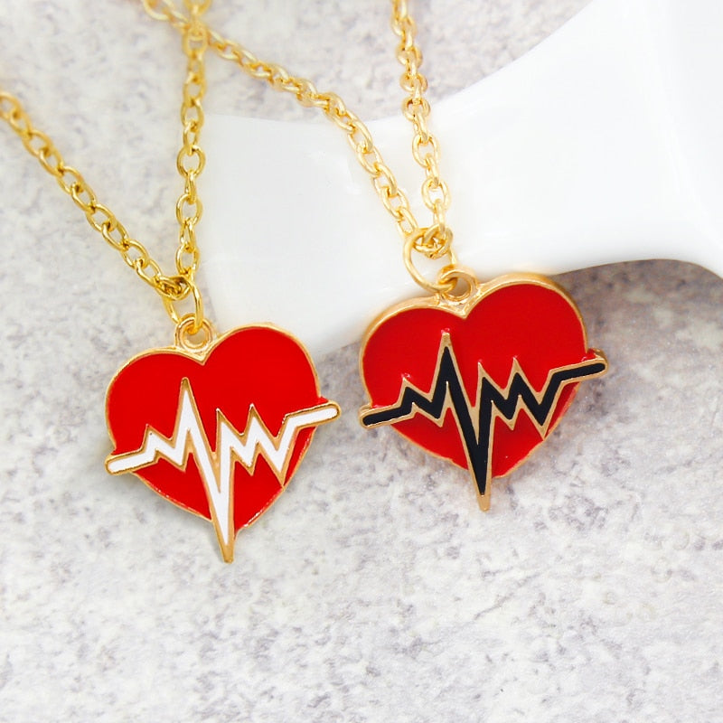 Red Heart Necklace Black/White Color Heartbeat Wave Heart Pendant Necklace - MERGE.DAY.1.FREESTYLE