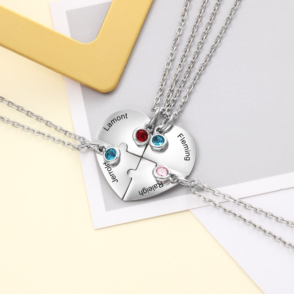 BFF Heart Shaped Friendship Birthstone Necklace with for 4 Friends - MERGE.DAY.1.FREESTYLE