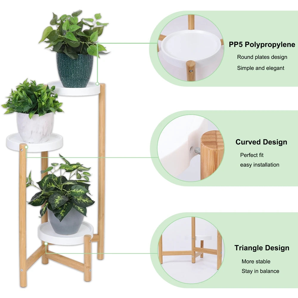 Heavy Duty Bamboo Plant Pot Stand Rack Corner Flower Display Shelves
