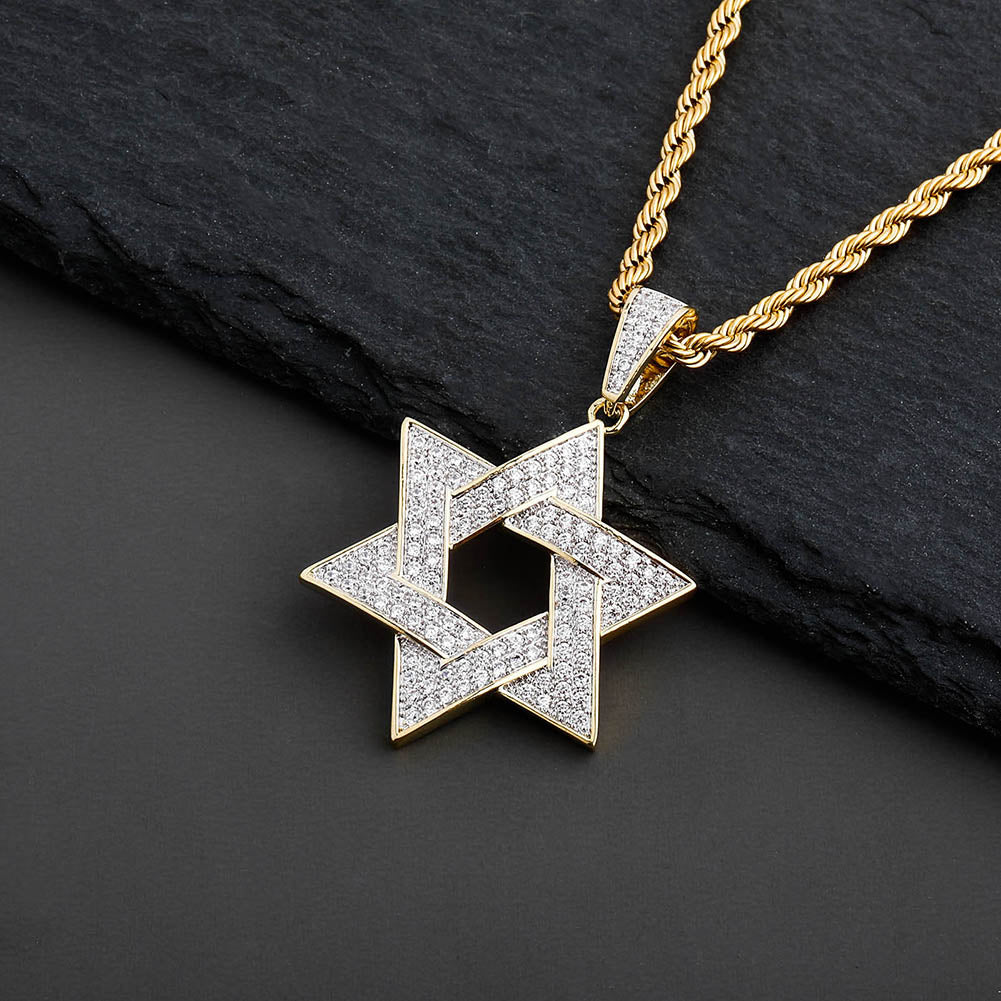 Hip Hop Zirconia Stone Star Of David Pendant Necklaces - MERGE.DAY.1.FREESTYLE
