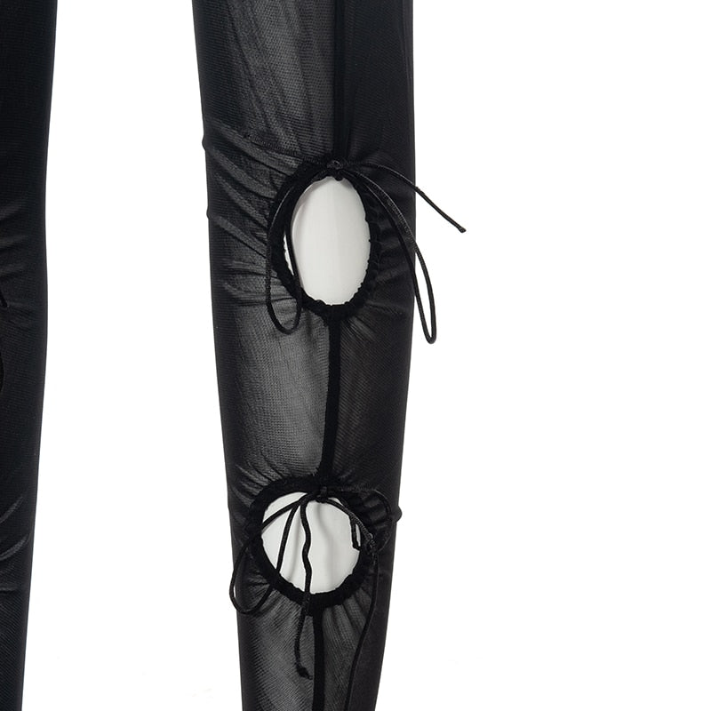 Mesh Solid Bandage High Waist Leggings Bodycon - MERGE.DAY.1.FREESTYLE