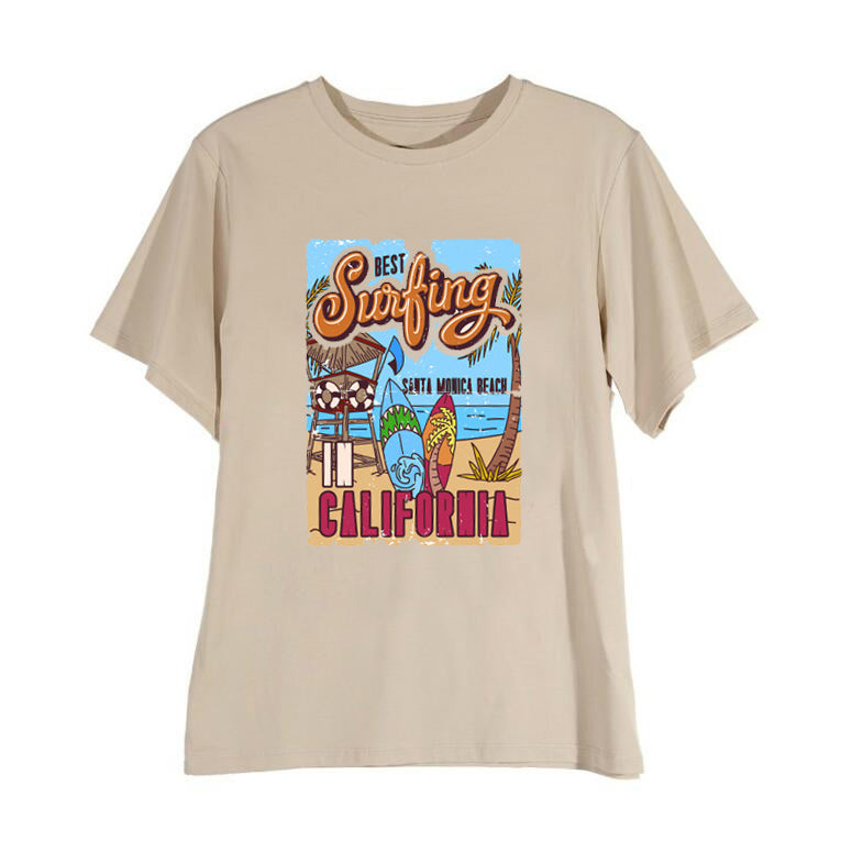 1pcs WHITE Tees Summer Casual Oversized Tee Best Surfing Santa Monica California Womens Retro Style - MERGE.DAY.1.FREESTYLE