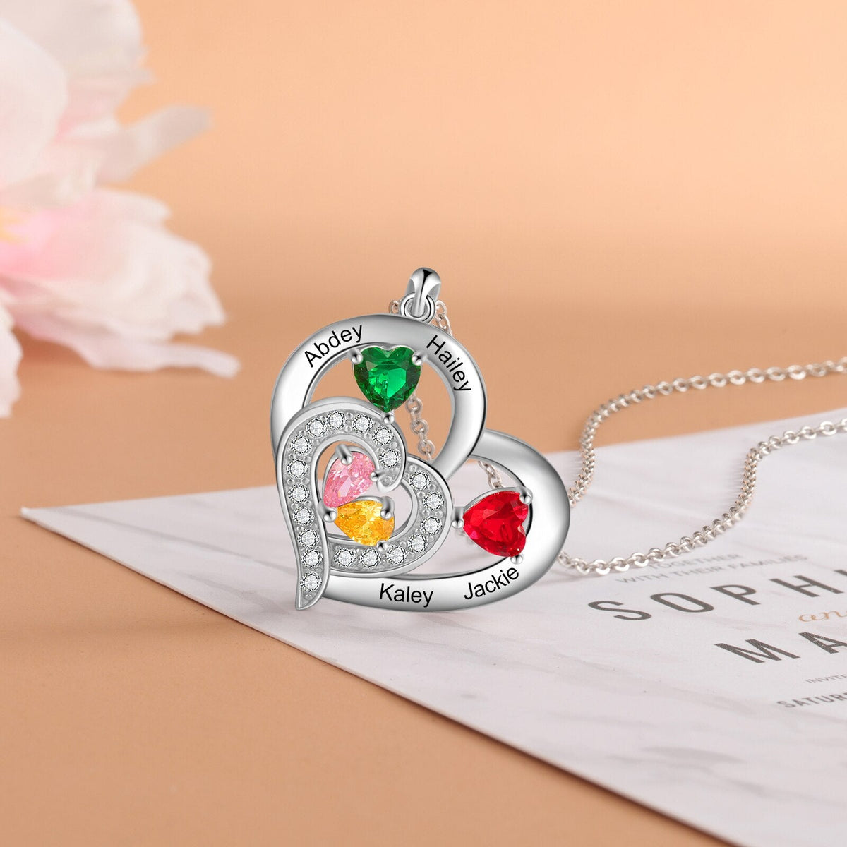 Personalized 1-6 Name Engraving Heart Pendant DIY Birthstone Necklace - MERGE.DAY.1.FREESTYLE
