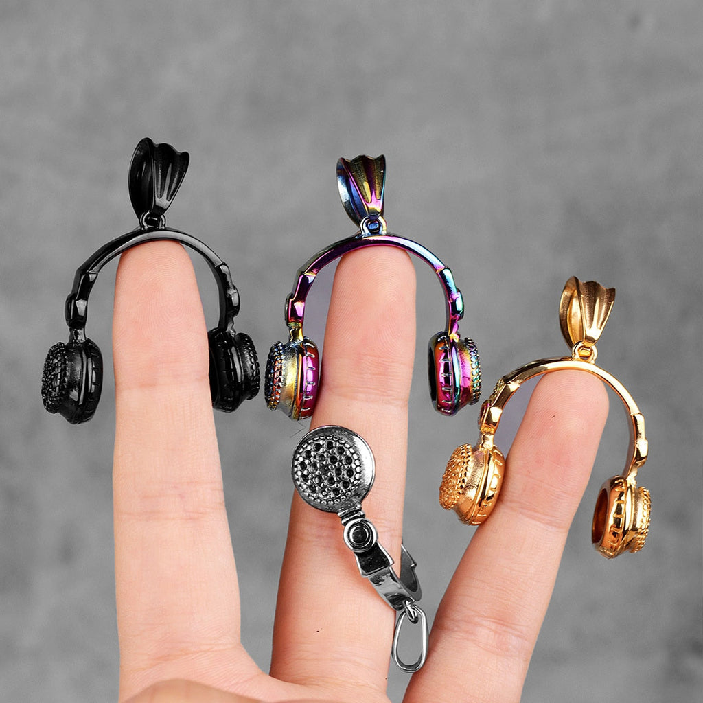 Headset Earphone Gold Mens Long Necklaces Pendants Chain Hip Hop for Boy Male Creativity Gift - MERGE.DAY.1.FREESTYLE