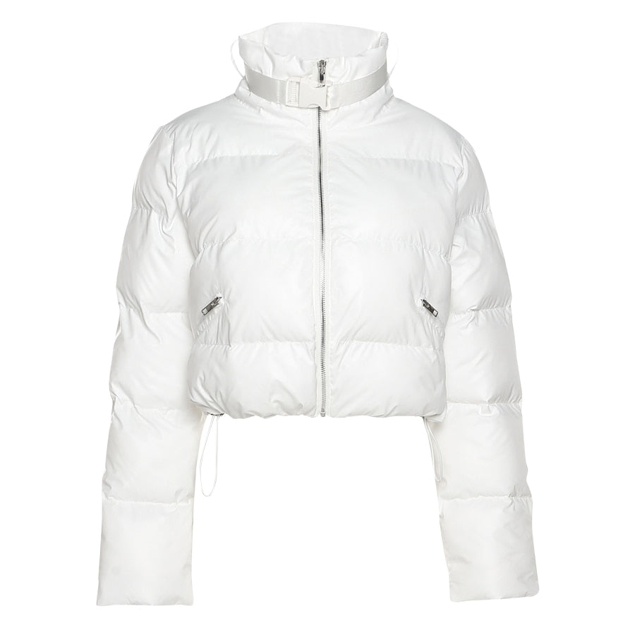 Faux PU Leather Y2K Bubble Puffer Winter Warm Jacket Women Long Sleeve Coats - MERGE.DAY.1.FREESTYLE