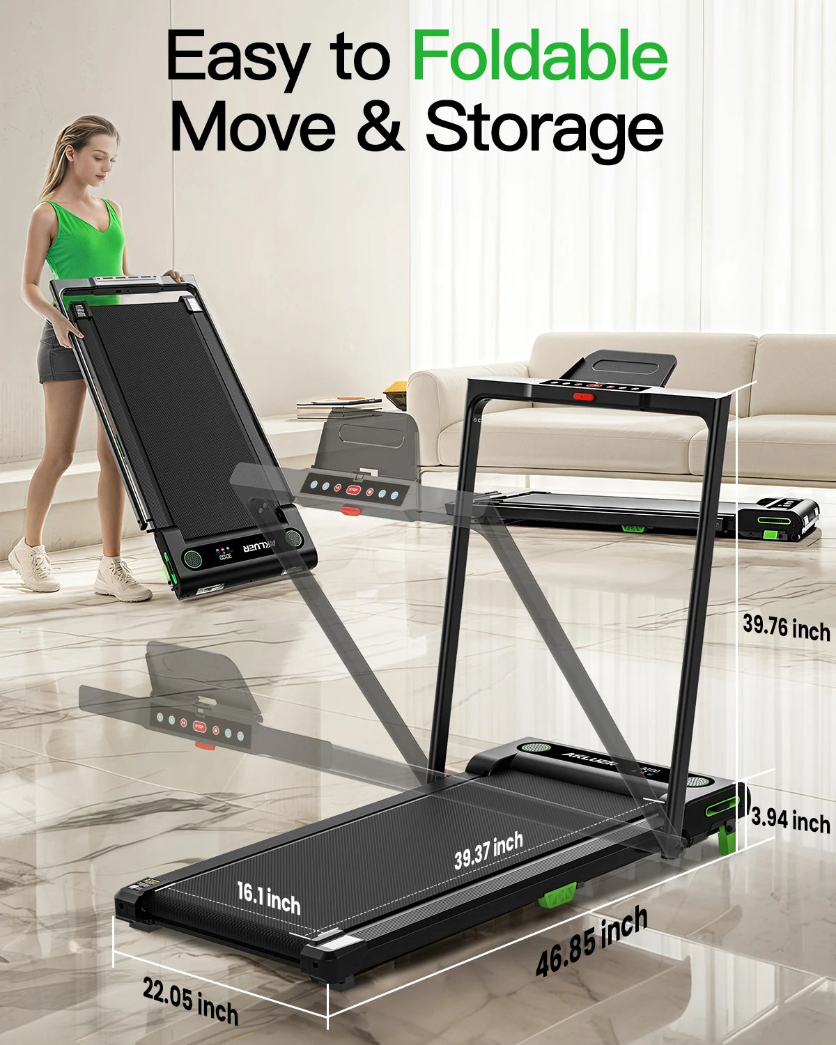 2-in-1 Folding Treadmill With LED Screen Electric Walking Pad for Home Gym Use Without Heart Rate Test - MERGE.DAY.1.FREESTYLE