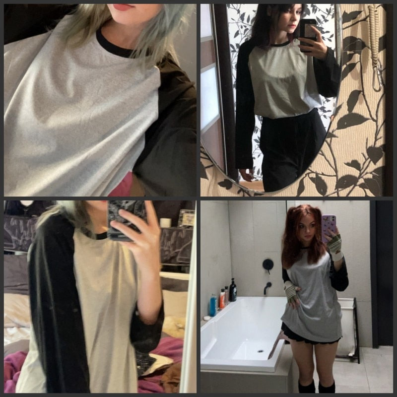 Female T-shirt Round collar Contrast Color Long Sleeve T Shirt Women spring T-Shirts - MERGE.DAY.1.FREESTYLE