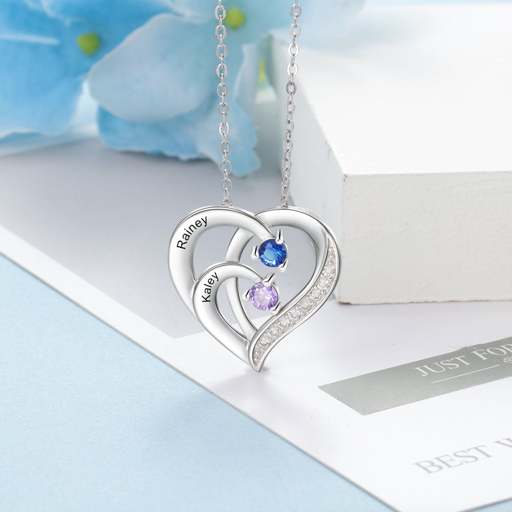 Family Name Heart Necklaces for Women Birthstone Engraving Necklace - MERGE.DAY.1.FREESTYLE