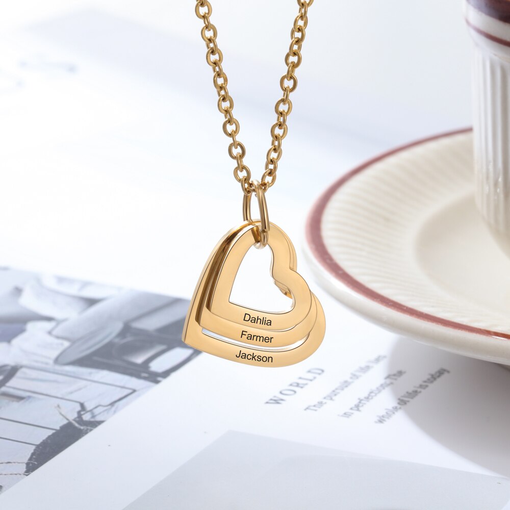 3 Names Heart Pendant Necklace Customized Necklace - MERGE.DAY.1.FREESTYLE