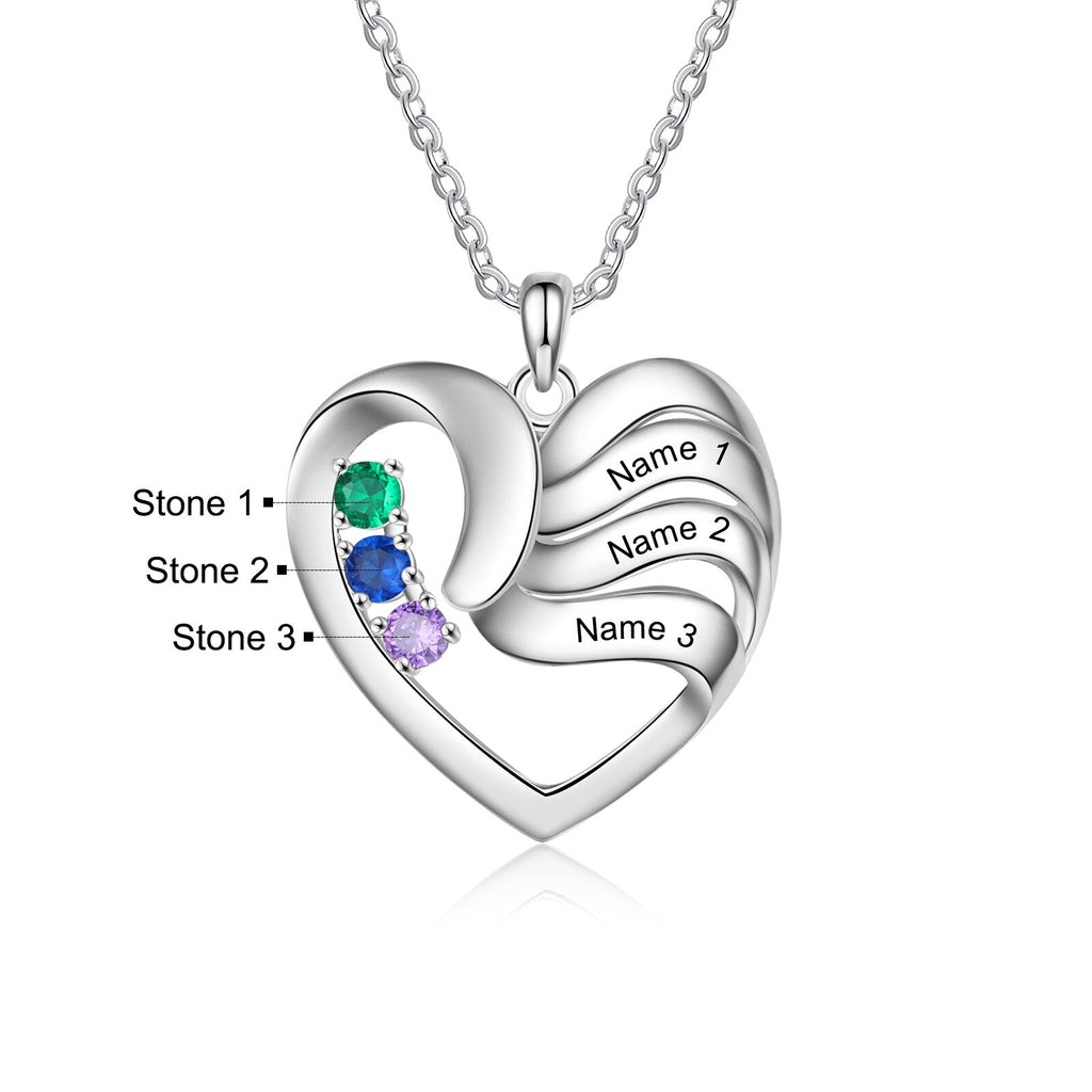 2-5 Names Customized Birthstone Fashion Memorial Heart Necklace - MERGE.DAY.1.FREESTYLE