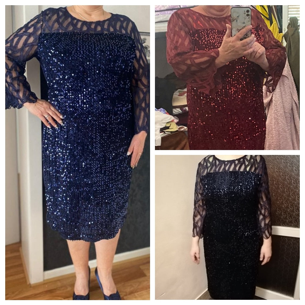 Elegant Sequin Evening Party Dresses 2022 Spring Mesh Patchwork Casual Midi Dress - MERGE.DAY.1.FREESTYLE