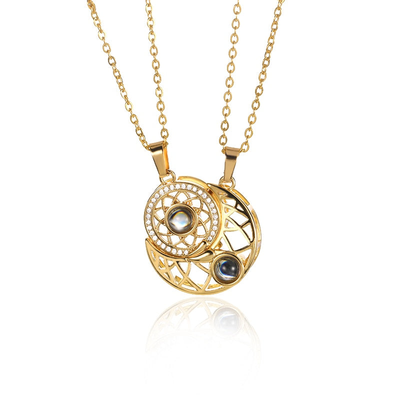 Sun And Moon Love Memory Confession 100 Languages I Love You Necklace Projection Gold Chian Couple Pendant - MERGE.DAY.1.FREESTYLE