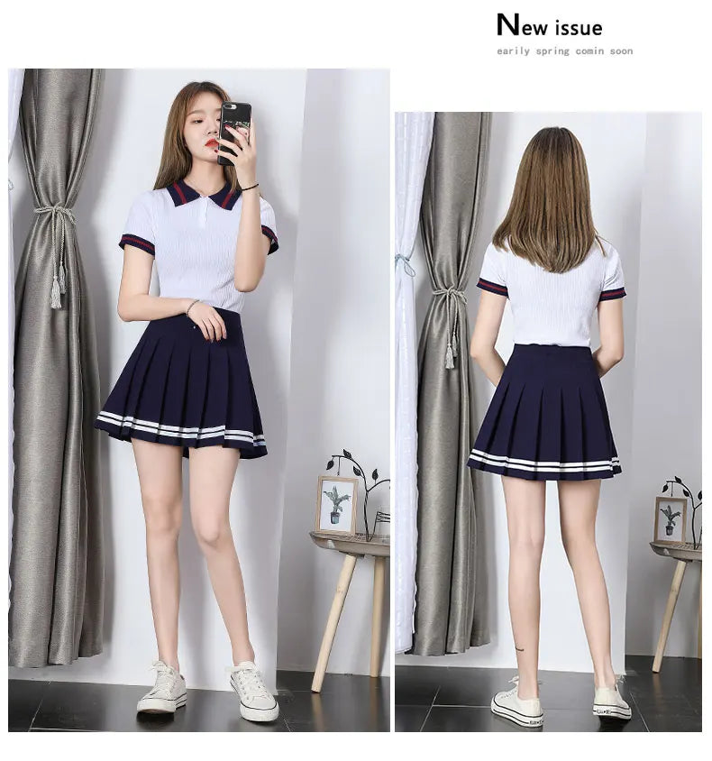 Striped Pleated Elastic Waist Female Sweet Mini Dance Plaid Skirt Y2k - MERGE.DAY.1.FREESTYLE