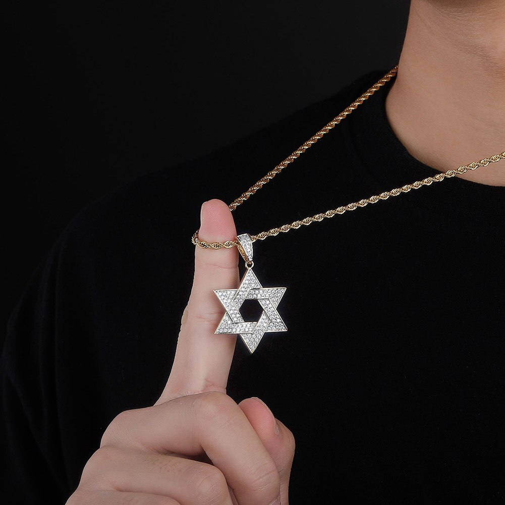 Hip Hop Zirconia Stone Star Of David Pendant Necklaces - MERGE.DAY.1.FREESTYLE
