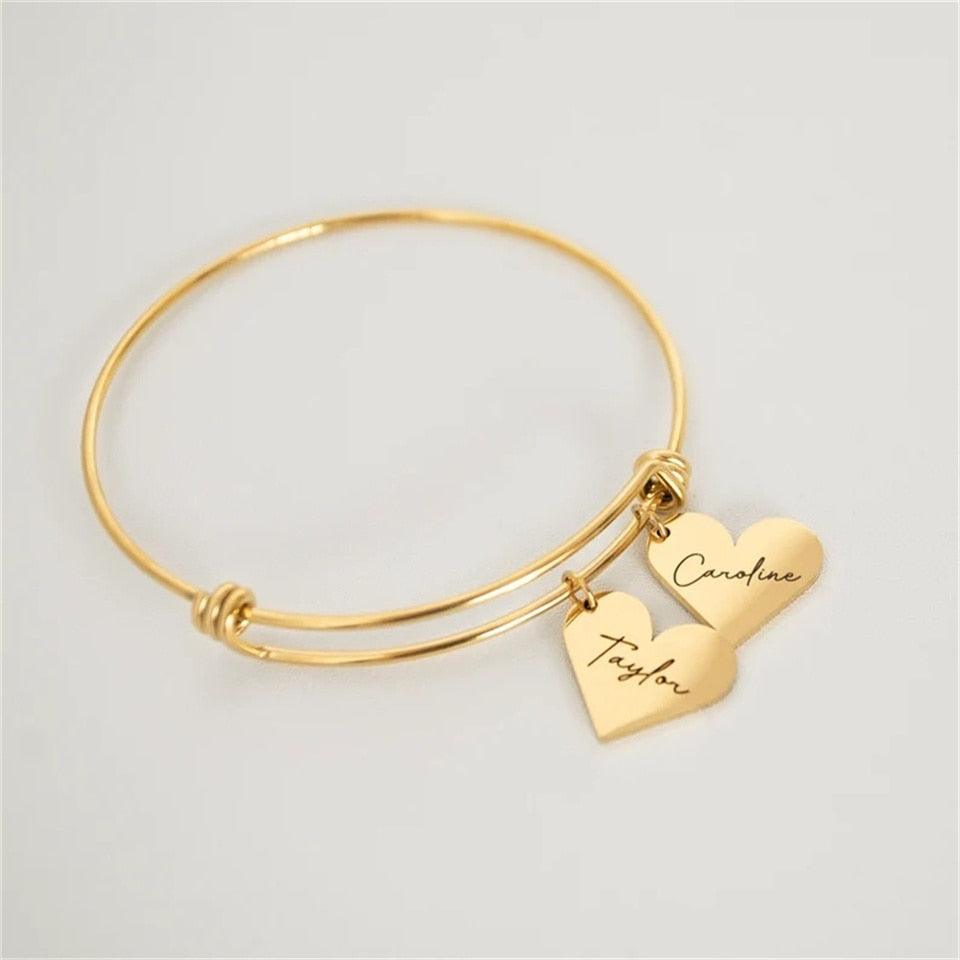 Personalized Bracelet Heart Customized Engraved 1-6Names Adjustable Bangles - MERGE.DAY.1.FREESTYLE