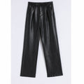 Loose PU Leather Pants Ladies High Waist Straight Faux Leather Trousers - MERGE.DAY.1.FREESTYLE