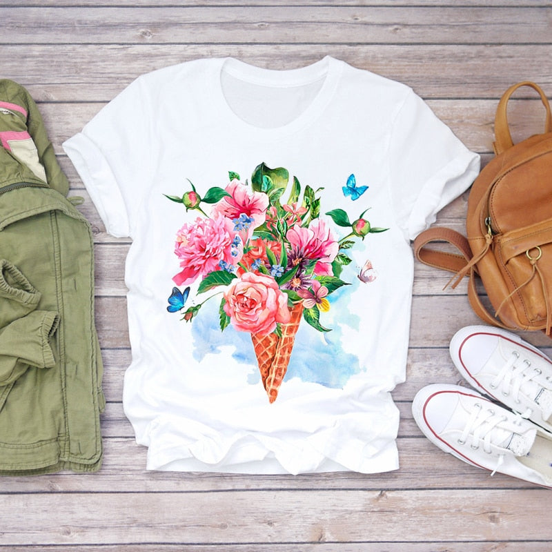 Dream Feather Print Summer Short Sleeve T-Shirts Top Graphic Plue Size - MERGE.DAY.1.FREESTYLE