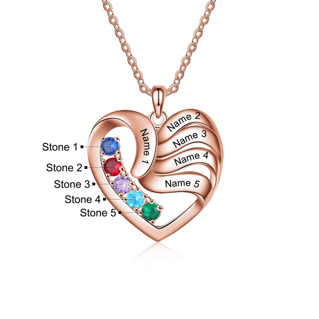 2-5 Names Customized Birthstone Fashion Memorial Heart Necklace - MERGE.DAY.1.FREESTYLE
