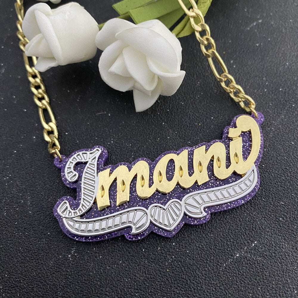 Custom Name Necklace Double Nameplate Acrylic Pendant Necklace Customized Name - MERGE.DAY.1.FREESTYLE
