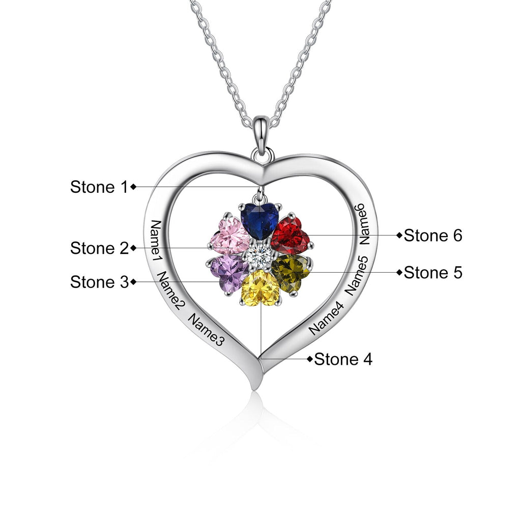 Personalized Heart Name Necklace with 1-8 Engraving Birthstone Pendant - MERGE.DAY.1.FREESTYLE